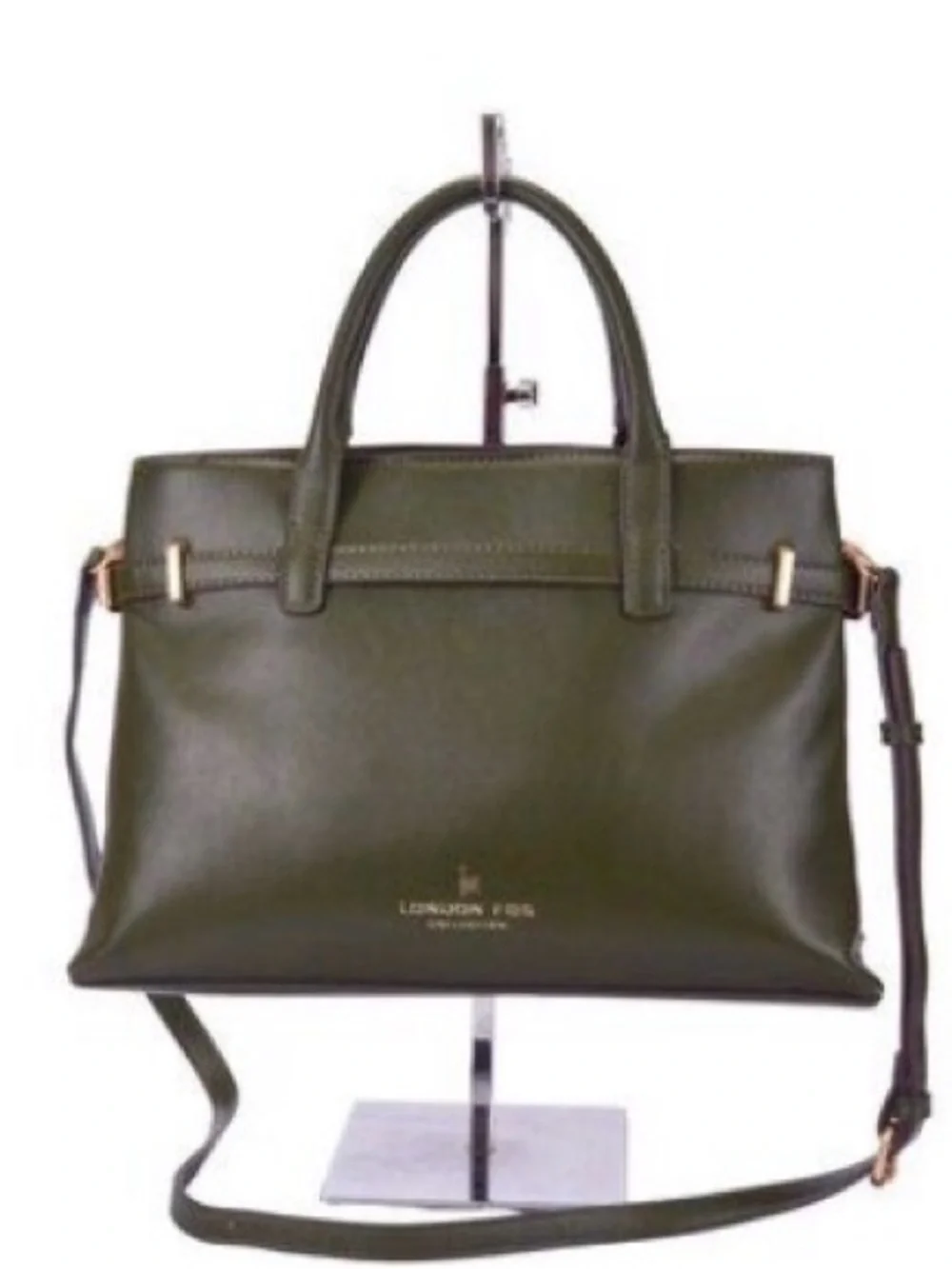 London Fog Olive Green Satchel with Gold Hardware